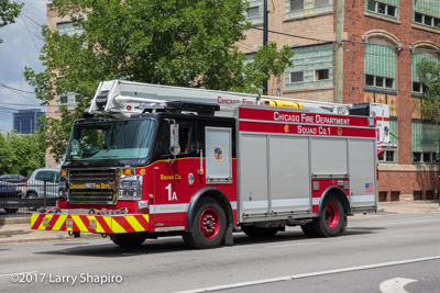 Chicago Fire Department Squad 1 Squad 1A Rosenbauer America Commander ACP-55 Cobra articulating platform fire trucks Engine 4 Truck 19 Collapse Rescue Unit 521 Communications Van 271 #larryshapiro shapirophotography.net Larry Shapiro photographer Battalion 2